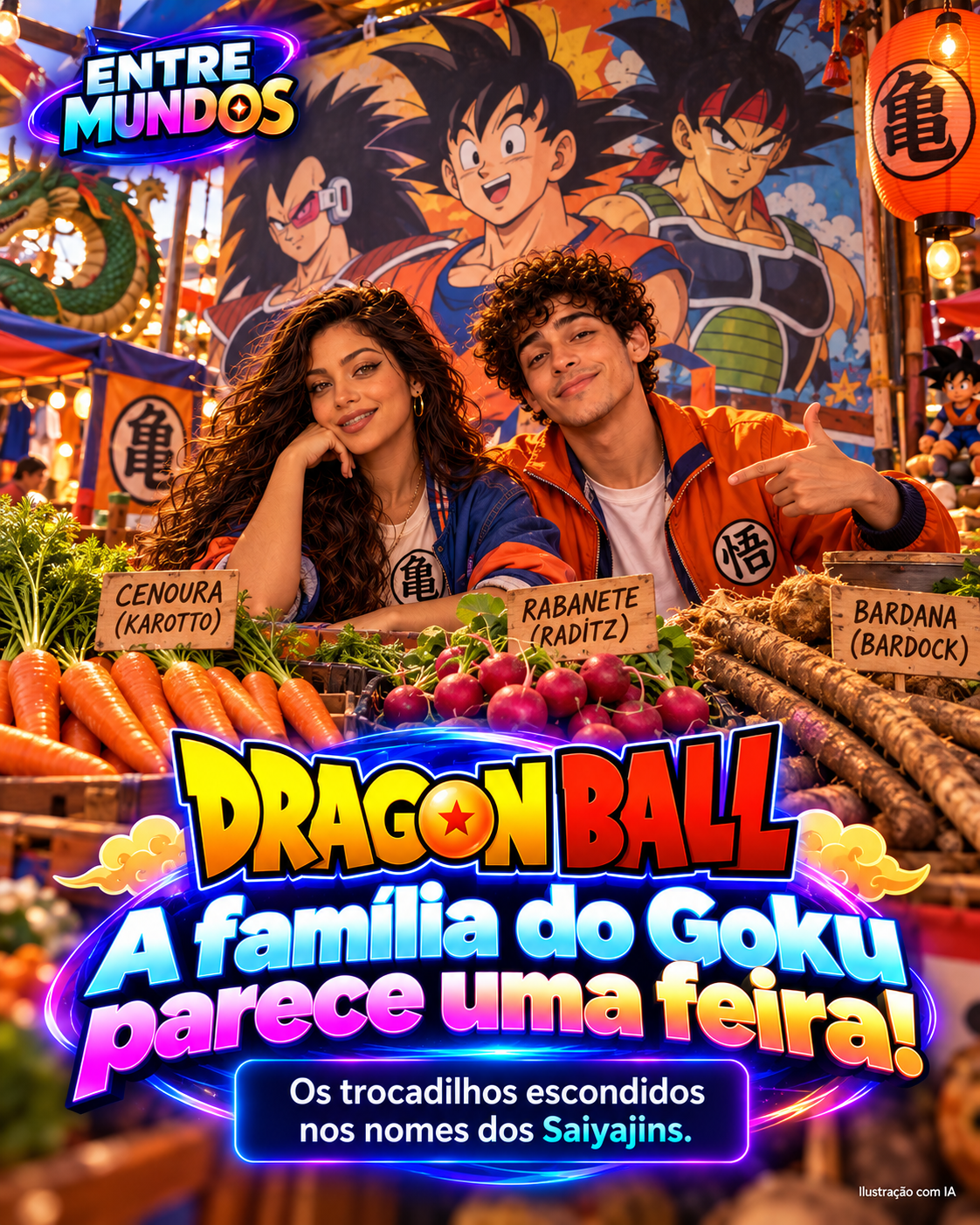 Arte ilustrada de Dragon Ball com Nina e Theo