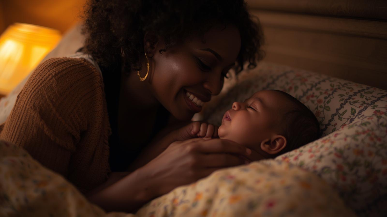 Mãe ensinando bebê a dormir